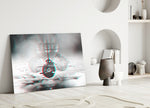 Glitch Pocket Watch glass wall art styled above a credenza in a study