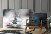 Glitch Pocket Watch artwork anchoring a wall with surreal vintage palette