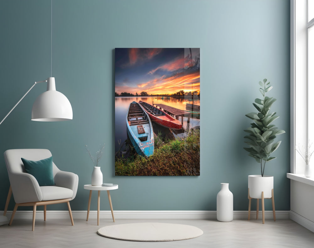 Lakeside Boats panel adding calm mood to a bedroom