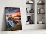 Lakeside Boats artwork anchoring a wall with serene alpine palette