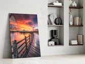 Pier Sunset artwork anchoring a wall with romantic coastal palette