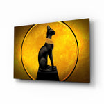 Egyptian-classical panel bringing luxe drama to a contemporary lounge