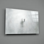 Despair close-up showing silhouetted hand against pale fogged surface