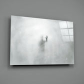 Despair close-up showing silhouetted hand against pale fogged surface
