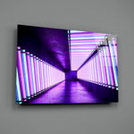 Neon close-up showing magenta and cyan neon bars in vanishing perspective