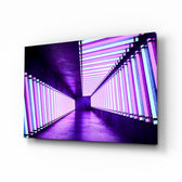 Vaporwave-architectural panel bringing electric drama to a contemporary lounge