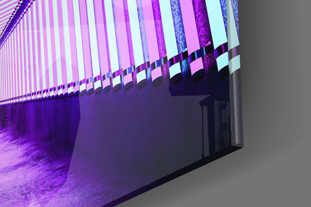 Neon panel catching low light to reveal its electric saturation