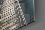 Dock panel catching window light to reveal its luminous calm