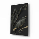Noir-botanical panel bringing luxe drama to a contemporary lounge