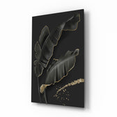 Noir-botanical panel bringing luxe drama to a contemporary lounge