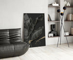 Leaf glass print enhancing a living room with cinematic drama