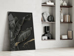 Leaf artwork anchoring a wall with moody luxury palette