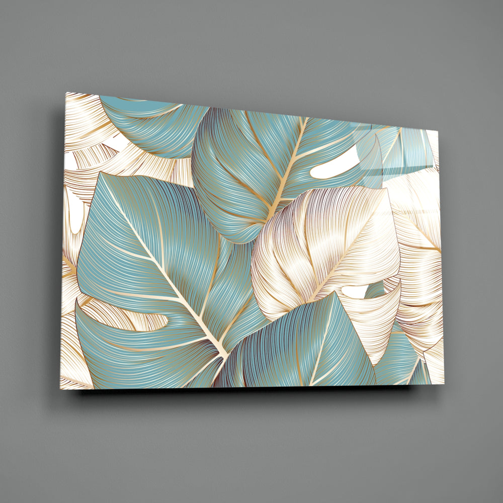 Leaves close-up showing sage and ivory palms with gold line detail