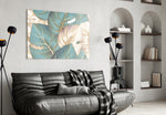 Leaves panel adding editorial mood to a bedroom