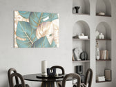 Leaves glass print enhancing a hallway with cinematic calm