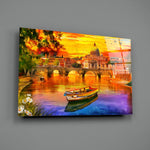 St. Peter's Basilica close-up showing Vatican dome and bridge in amber sunset