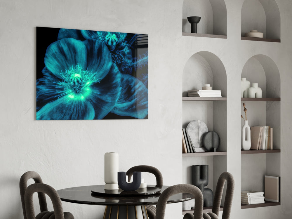 Malvales Flower glass print enhancing a dining room with cinematic drama