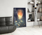Starry Dream glass print enhancing a bedroom with cinematic calm