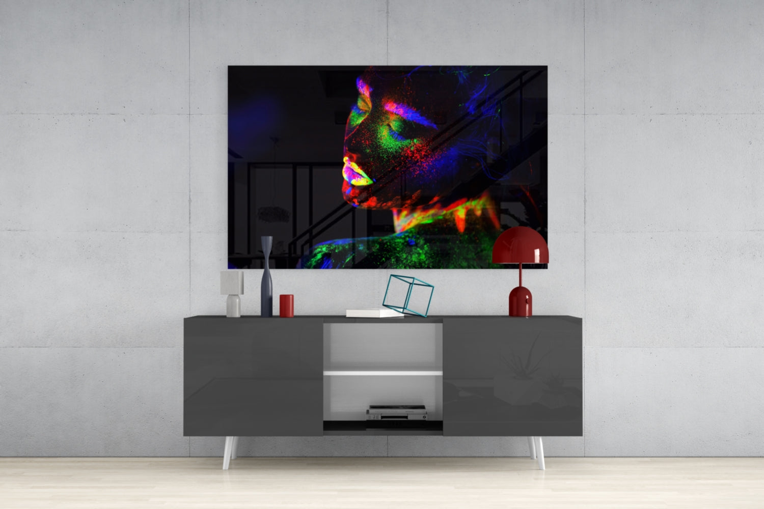 Neon Woman Glass Wall Art.