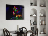 Neon Woman glass print enhancing an office with cinematic drama