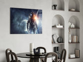 Astronaut glass print enhancing an office with cinematic drama
