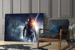 Astronaut artwork anchoring a wall with epic space palette