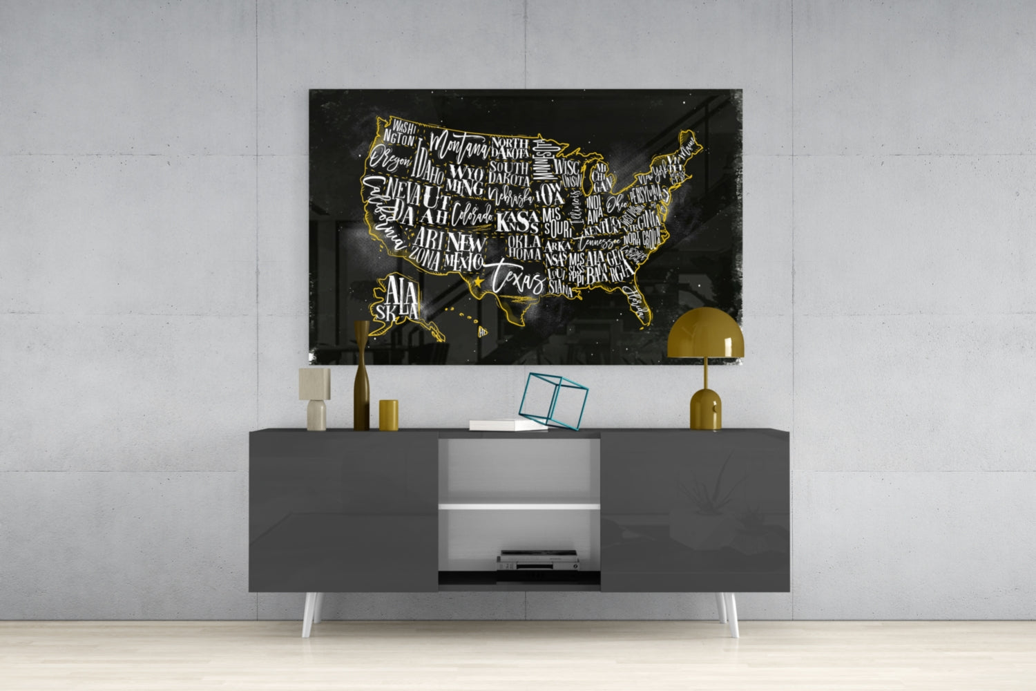 Map of USA Glass Wall Art.