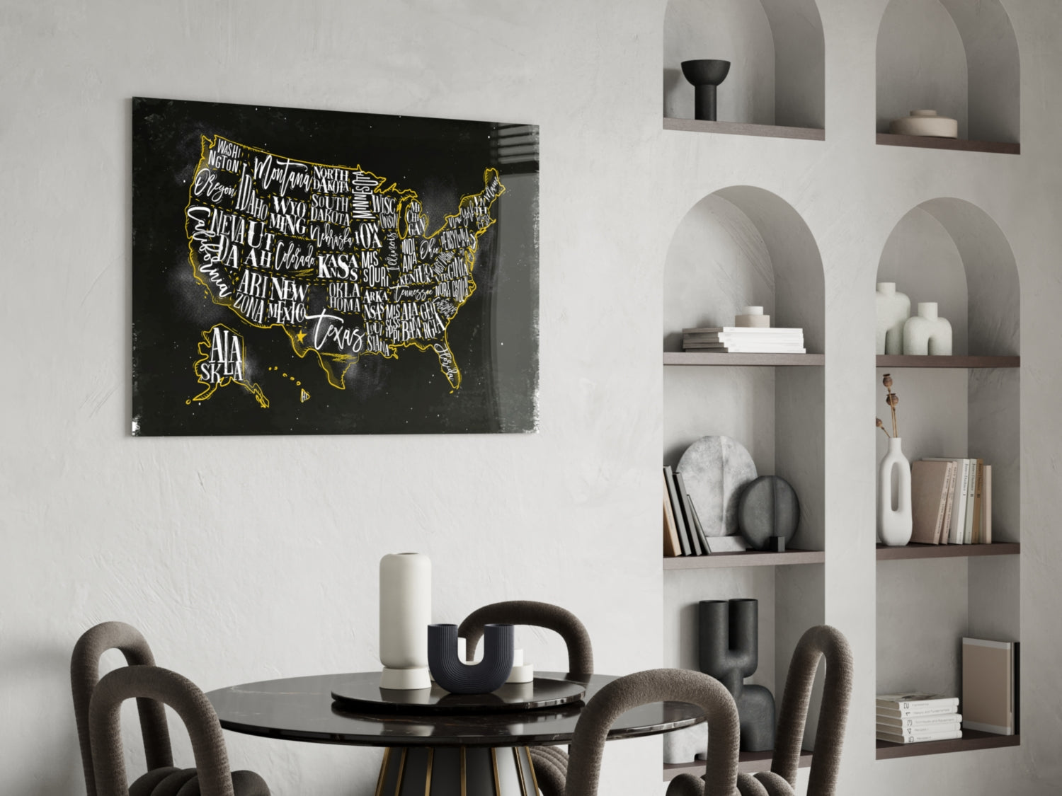 Map of USA Glass Wall Art.