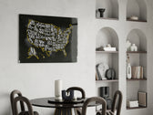 Map of USA glass print enhancing a man cave with cinematic warmth