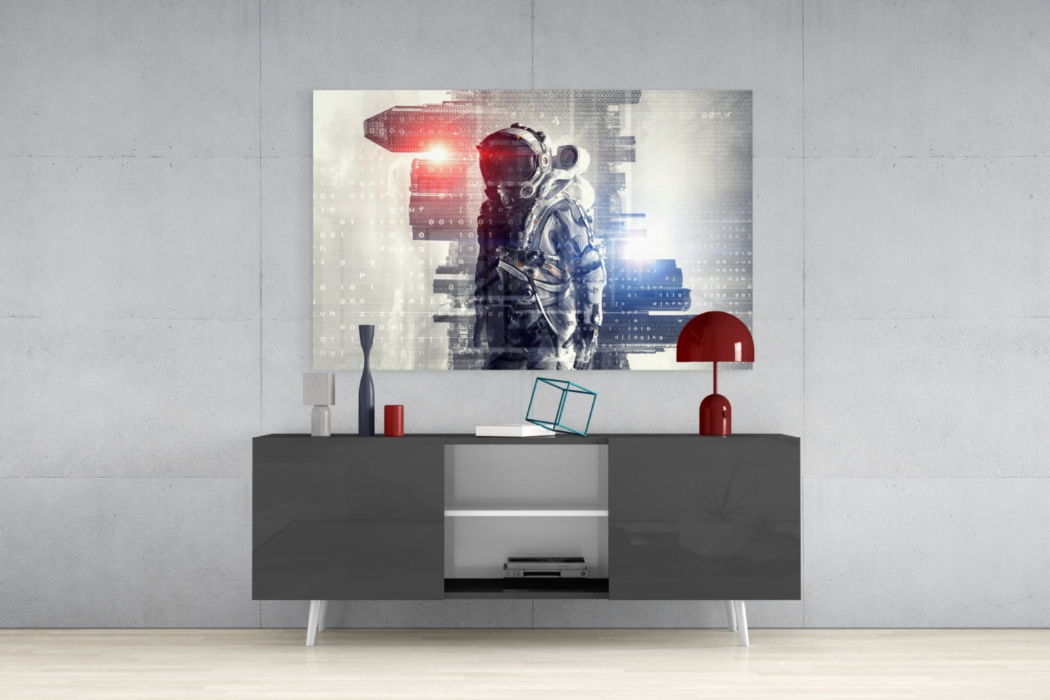 Digital Astronaut Glass Wall Art.