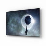 Surreal-monochrome panel bringing dreamy calm to a contemporary bedroom