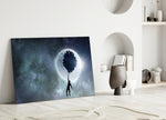 Hot Air Balloons glass wall art styled above a bed in a master bedroom