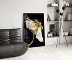 Flower glass print enhancing a dining room with cinematic quiet