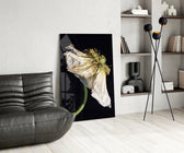 Flower glass print enhancing a dining room with cinematic quiet
