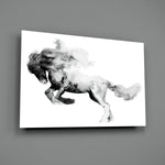 Horse close-up showing galloping figure dissolving into ink plumes