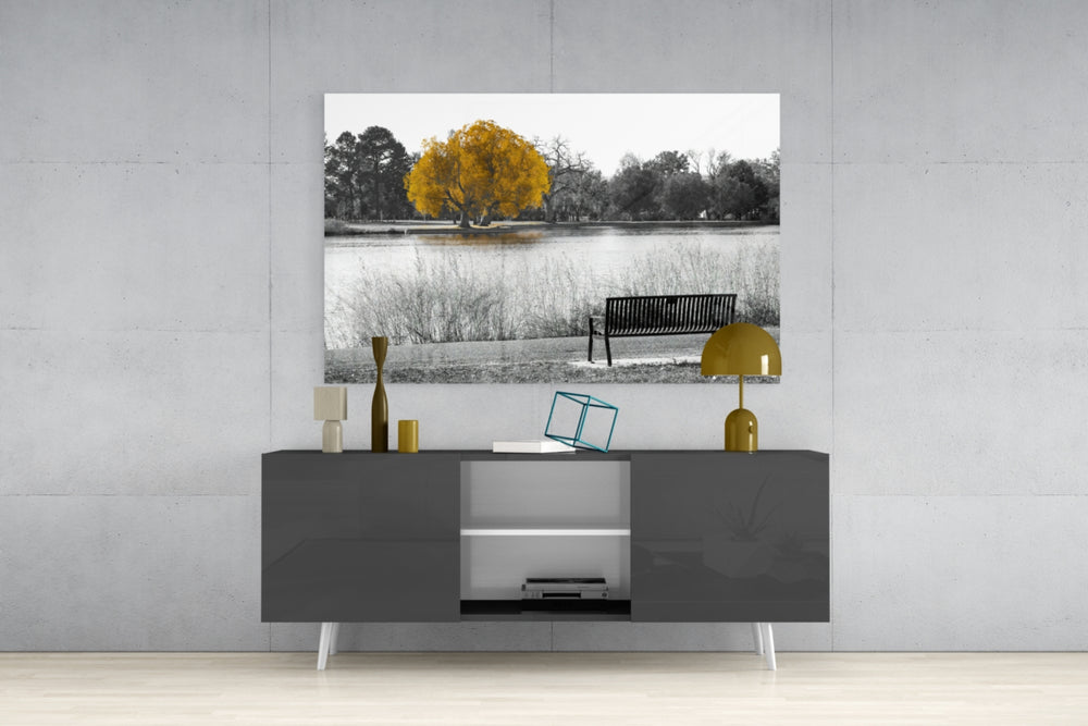 Yellow Tree Glass Wall Art.