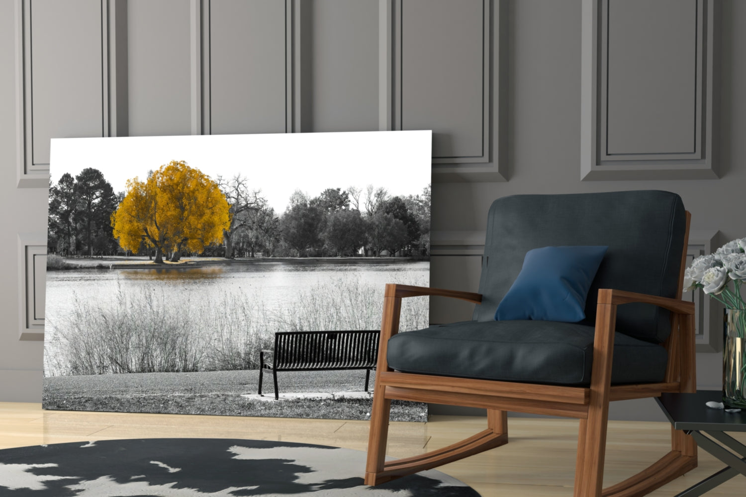 Yellow Tree Glass Wall Art.