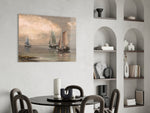 Sailboats glass print enhancing a dining room with cinematic mood