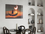Red Moon glass print enhancing a hallway with cinematic mood