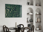 Forest glass print enhancing an office with cinematic mood