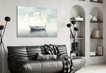 Marine panel adding editorial calm to a bathroom