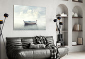 Marine panel adding editorial calm to a bathroom
