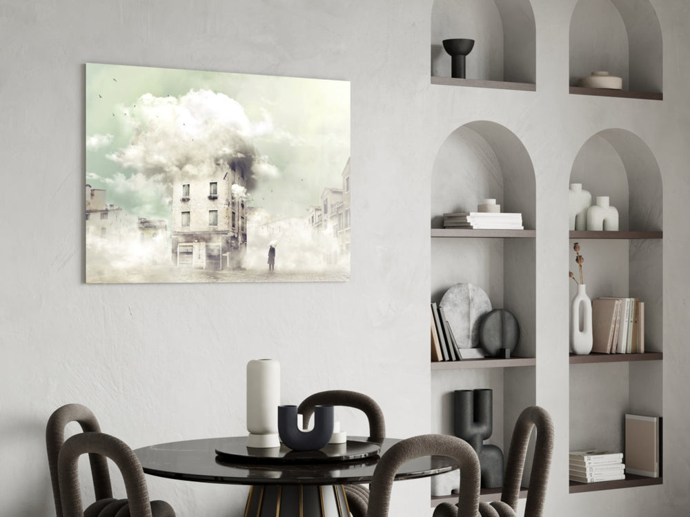 Fog glass print enhancing a bedroom with cinematic mood