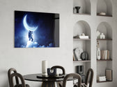 Moon Bearer glass print enhancing a bedroom with cinematic calm