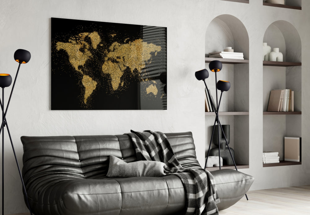 World Map panel adding editorial mood to a living room