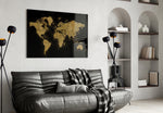 World Map panel adding editorial mood to a living room