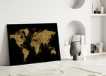 World Map glass wall art styled above a desk in an office