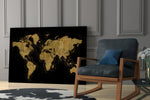 World Map artwork anchoring a wall with bold luxury palette