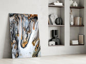 Abstract artwork anchoring a wall with luxurious marble palette