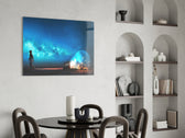 Starry Night glass print enhancing a hallway with cinematic mood